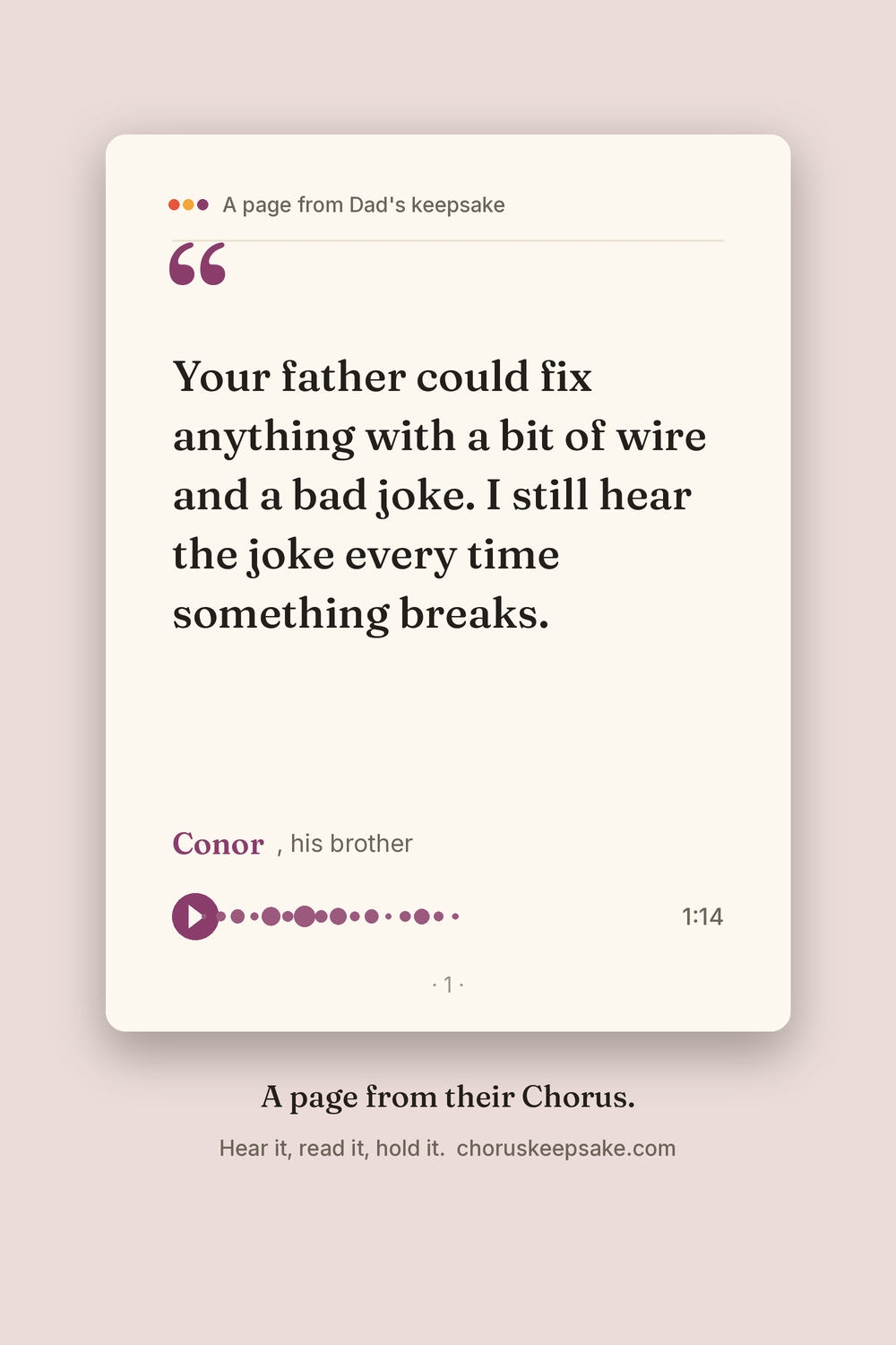 A page from a keepsake for Dad