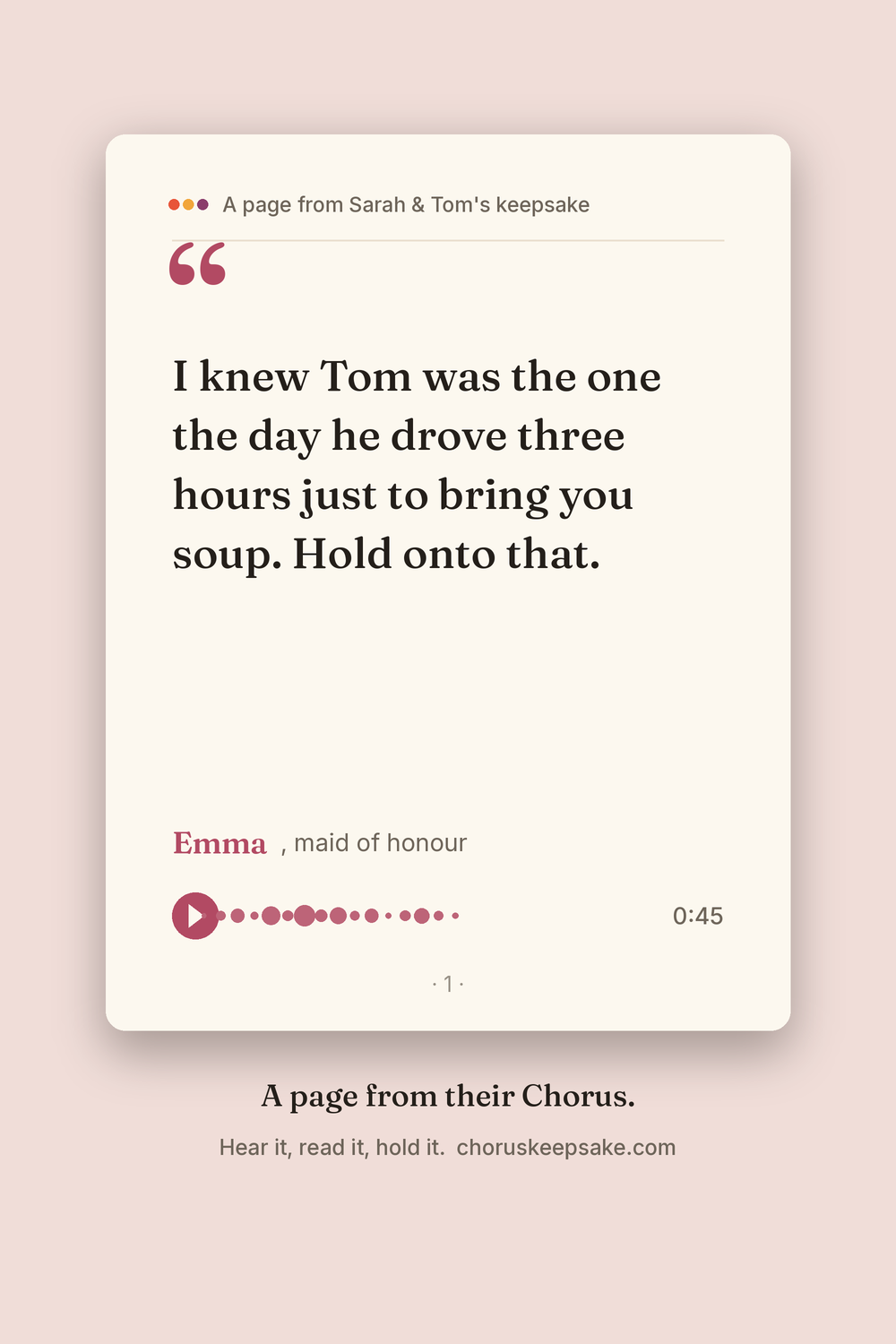 A wedding message page