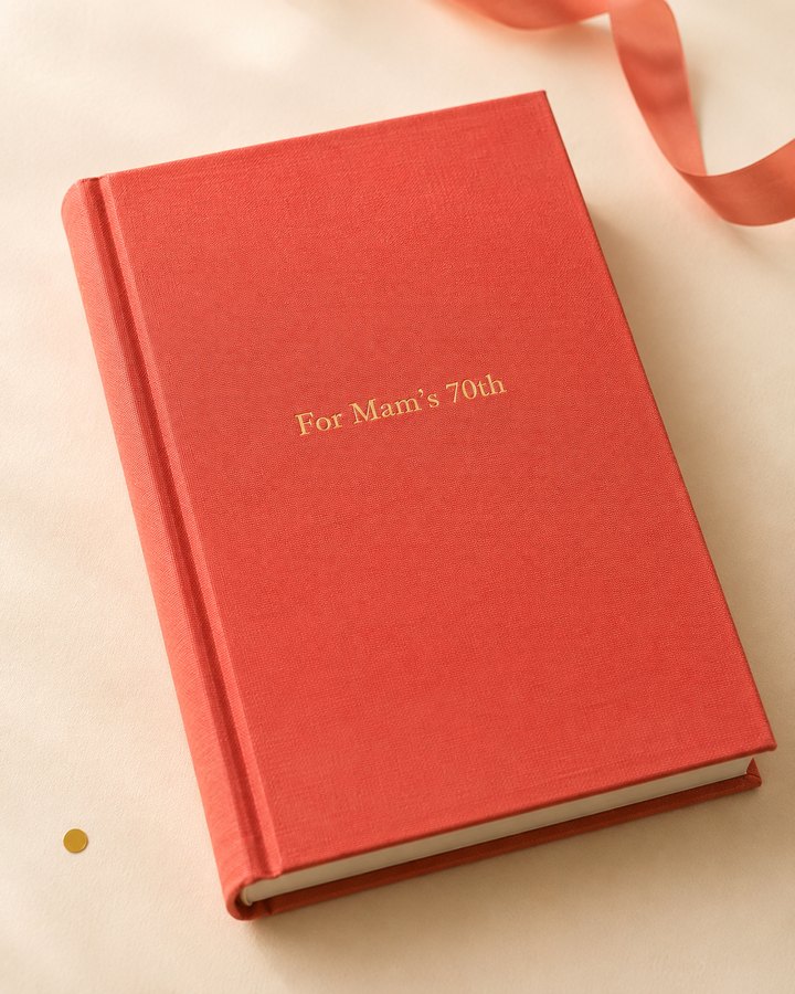The printed book on the table with its ribbon